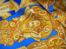 画像をギャラリービューアに読み込む, 新品未使用品 VERSACE ヴェルサーチ 長袖シャツ ブラウス V2 バロック柄 メデューサ シルク ブルー ゴールド 38 L 中古 52660