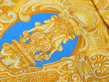 画像をギャラリービューアに読み込む, 新品未使用品 VERSACE ヴェルサーチ 長袖シャツ ブラウス V2 バロック柄 メデューサ シルク ブルー ゴールド 38 L 中古 52660