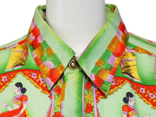 画像をギャラリービューアに読み込む, VERSACE ヴェルサーチ V2 by versace 長袖シャツ シルク シャツ 総柄 グリーン シルク サイズL 美品 中古 52662