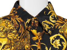 画像をギャラリービューアに読み込む, VERSACE ヴェルサーチ jeans couture 長袖シャツ バロッコ ブラック イエロー シルク サイズS 美品 中古 52664