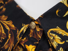 画像をギャラリービューアに読み込む, VERSACE ヴェルサーチ jeans couture 長袖シャツ バロッコ ブラック イエロー シルク サイズS 美品 中古 52664