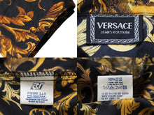 画像をギャラリービューアに読み込む, VERSACE ヴェルサーチ jeans couture 長袖シャツ バロッコ ブラック イエロー シルク サイズS 美品 中古 52664
