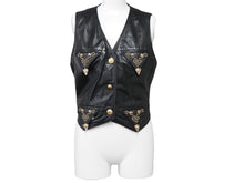 画像をギャラリービューアに読み込む, GIANNI VERSACE ジャンニヴェルサーチ ベスト セットアップ メデューサボタン レザー レーヨン ブラック サイズ42 美品 中古 53031