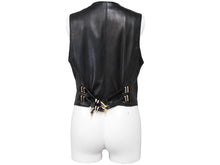 画像をギャラリービューアに読み込む, GIANNI VERSACE ジャンニヴェルサーチ ベスト セットアップ メデューサボタン レザー レーヨン ブラック サイズ42 美品 中古 53031