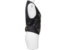 画像をギャラリービューアに読み込む, GIANNI VERSACE ジャンニヴェルサーチ ベスト セットアップ メデューサボタン レザー レーヨン ブラック サイズ42 美品 中古 53031