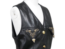 画像をギャラリービューアに読み込む, GIANNI VERSACE ジャンニヴェルサーチ ベスト セットアップ メデューサボタン レザー レーヨン ブラック サイズ42 美品 中古 53031