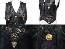 画像をギャラリービューアに読み込む, GIANNI VERSACE ジャンニヴェルサーチ ベスト セットアップ メデューサボタン レザー レーヨン ブラック サイズ42 美品 中古 53031