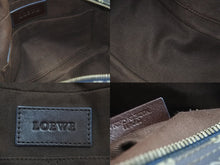 画像をギャラリービューアに読み込む, LOEWE ロエベ ハンドバッグ アナグラム柄 ポーチ付き 290410 レザー PVC ネイビー ブラウン ゴールド金具 良品 中古 54327