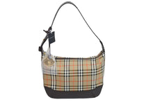 画像をギャラリービューアに読み込む, BURBERRY バーバリー セミショルダーバッグ ノバチェック キャンバスレザー ブラウン ベージュ ゴールド金具 美品 中古 54418