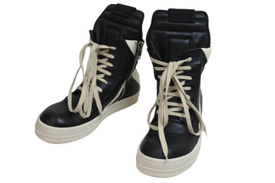 Rick Owens リックオウエンス ジオバスケット ハイカット スニーカー E16 3445 ブラック ホワイト 靴 サイズ39 美品 中古 54579