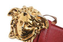 画像をギャラリービューアに読み込む, VERSACE ヴェルサーチ VersaceGold ベルト バックル メドゥーサ レザー レッド ゴールド 美品 中古 54631