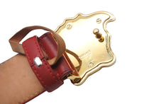 画像をギャラリービューアに読み込む, VERSACE ヴェルサーチ VersaceGold ベルト バックル メドゥーサ レザー レッド ゴールド 美品 中古 54631