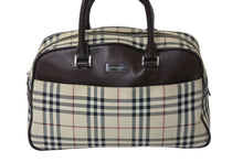 画像をギャラリービューアに読み込む, BURBERRY バーバリー ハンドバッグ ミニボストンバッグ ノバチェック ベージュ ブラウン キャンバス レザー 良品 中古 54835