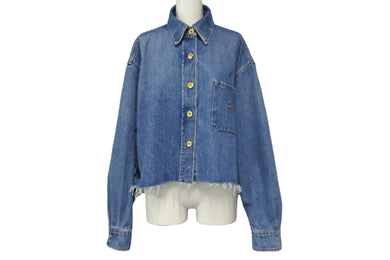 極美品 MIUMIU ミュウミュウ デニム ブルゾン ジャケット ブルー 現行 2023年 GWB186_13LE_F0013_S_232 サイズ38 中古 55048