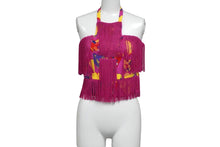 画像をギャラリービューアに読み込む, VERSACE ヴェルサーチ × H＆M コラボ チューブトップ クロップトップ ハートパターン フリンジ シルク ピンク 34 美品 中古 55124