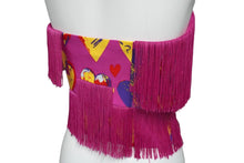 画像をギャラリービューアに読み込む, VERSACE ヴェルサーチ × H＆M コラボ チューブトップ クロップトップ ハートパターン フリンジ シルク ピンク 34 美品 中古 55124