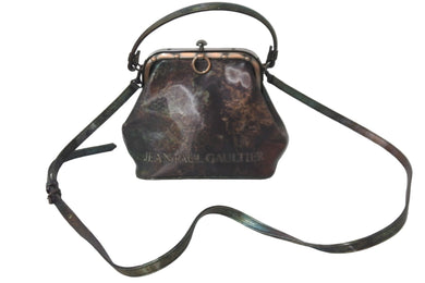 Jean Paul Gaultier ジャンポール・ゴルチェ 2WAY ショルダーハンドバッグ Vサイバー 玉虫色 ガマ口 銅メッキ金具 美品 中古 55963