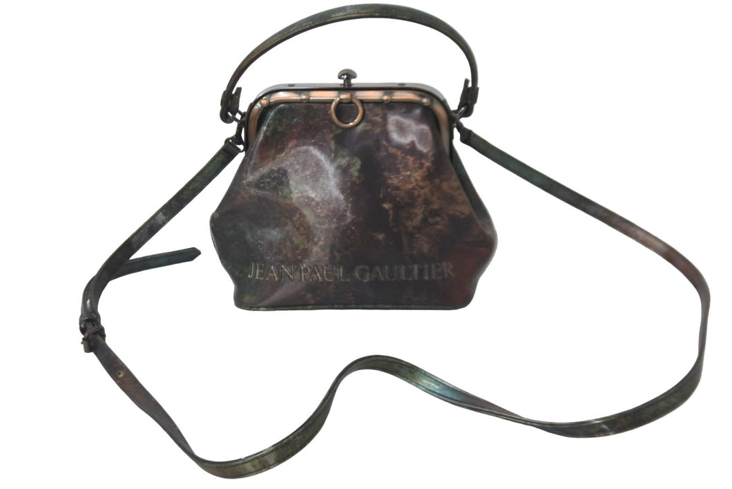 Jean Paul Gaultier ジャンポール・ゴルチェ 2WAY ショルダーハンドバッグ Vサイバー 玉虫色 ガマ口 銅メッキ金具 美品 中古 55963