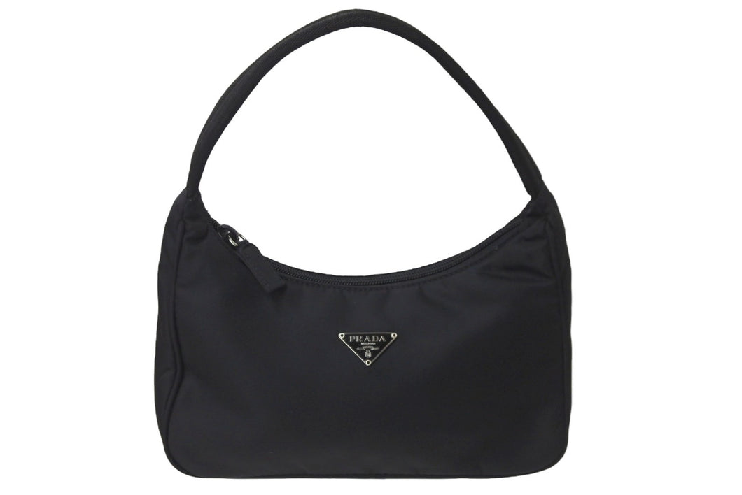 PRADA プラダ ハンドバッグ ワンショルダーバッグ テスート 三角ロゴプレート ナイロン ブラック シルバー金具 美品 中古 57206