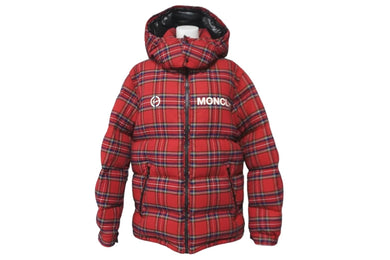 極美品 MONCLER × FRAGMENT DESIGN モンクレール フラグメント チェック ダウンジャケット 09U1A50840549XX479 レッド 2 中古 57587