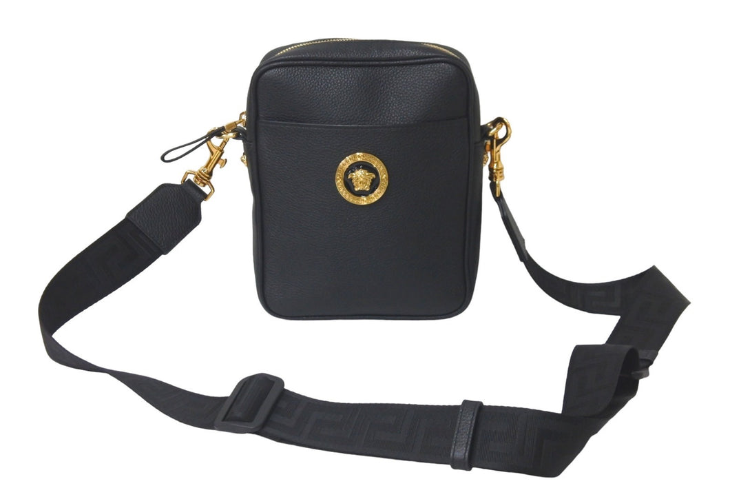 極美品 VERSACE ヴェルサーチ ショルダーバッグ メデューサ ブラック カーフスキン 1002885 ゴールド金具 中古 58433