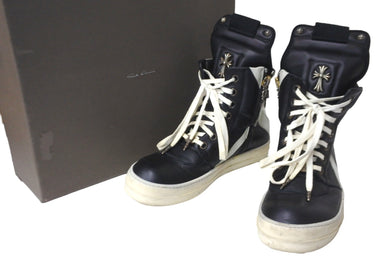 Rick Owens リックオウエンス クロムハーツ スニーカー ジオバスケット CHクロス装飾 ブラック レザー サイズ43 美品 中古 58663
