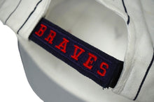 画像をギャラリービューアに読み込む, Atlanta Braves アトランタ ブレーブス ベースボールキャップ ボーダー コットン ホワイト ネイビー レッド 調節可 良品 中古 58811