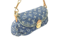 画像をギャラリービューアに読み込む, LOUIS VUITTON ルイヴィトン ハンドバッグ モノグラムデニム ミニプリーティ ブルー ゴールド金具 M95050 美品 中古 59112