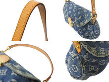 画像をギャラリービューアに読み込む, LOUIS VUITTON ルイヴィトン ハンドバッグ モノグラムデニム ミニプリーティ ブルー ゴールド金具 M95050 美品 中古 59112