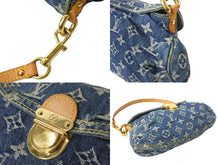 画像をギャラリービューアに読み込む, LOUIS VUITTON ルイヴィトン ハンドバッグ モノグラムデニム ミニプリーティ ブルー ゴールド金具 M95050 美品 中古 59112