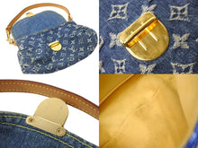 画像をギャラリービューアに読み込む, LOUIS VUITTON ルイヴィトン ハンドバッグ モノグラムデニム ミニプリーティ ブルー ゴールド金具 M95050 美品 中古 59112