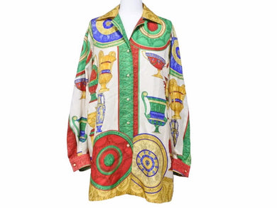GIANNI VERSACE ジャンニ ヴェルサーチ ヴィンテージ シルク 長袖シャツ マルチカラー タグ無し 良好 7274 正規品