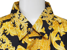 画像をギャラリービューアに読み込む, VERSACE ヴェルサーチ V2 by versace 長袖シャツ バロッコ シルク シャツ 総柄 イエロー シルク サイズL 美品 中古 52663