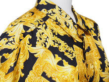 画像をギャラリービューアに読み込む, VERSACE ヴェルサーチ V2 by versace 長袖シャツ バロッコ シルク シャツ 総柄 イエロー シルク サイズL 美品 中古 52663