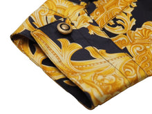 画像をギャラリービューアに読み込む, VERSACE ヴェルサーチ V2 by versace 長袖シャツ バロッコ シルク シャツ 総柄 イエロー シルク サイズL 美品 中古 52663